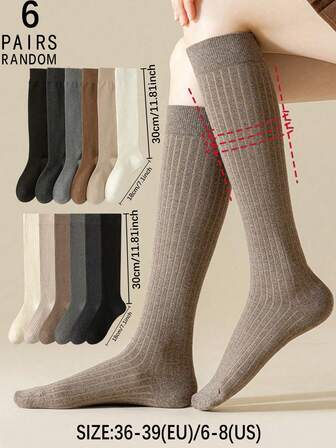 6双装女士纯色极简过膝/大腿袜，日系校服风格，Y2K风，舒适
