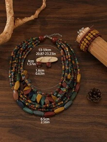 Handmade Multilayered Beaded Bohemian Jewelry Set Include Necklace, Earrings, And Bracelet