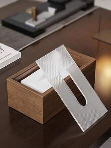 Cirelle 1个/2个装胡桃木纸巾盒 - 现代简约长方形设计，易于更换的优质胡桃木盒盖，抛光表面，适用于书桌、浴室、办公室和床头柜装饰 - 复古风格收纳盒，天然纹理，每个都是独一无二的。圣诞节、国庆节、情人节礼物。 - 彩色 - 查看 6