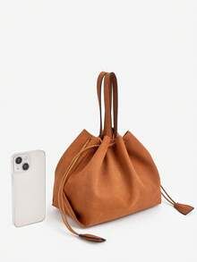 حقيبة كتف ناعمة من قماش المخمل الصلب ذات لون أحادي، بتصميم سحاب مطوي على شكل سحابة، حقيبة عملية وأنيقة بطراز بسيط، حقيبة دلو ذات سحاب كوري عصري من جلد مطفي