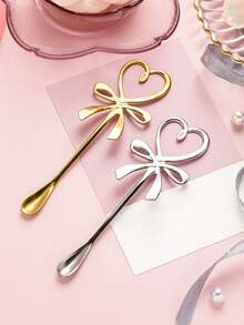 1 Piece/3 Pieces/6 Pieces Coffee Spoon, Long Handle Dessert Spoon, Heart Butterfly Coffee Spoon, Heart Bow Hanging Cup Spoon, Stainless Steel Coffee Stirring Spoon, Table Spoon, Stainless Steel Heart Bow Spoon, Stainless Steel Honey Spoon, Baking Spoon, Ice Cream Spoon, Heart-Shaped Design Spoon, Cute Spoon, Tea Spoon,