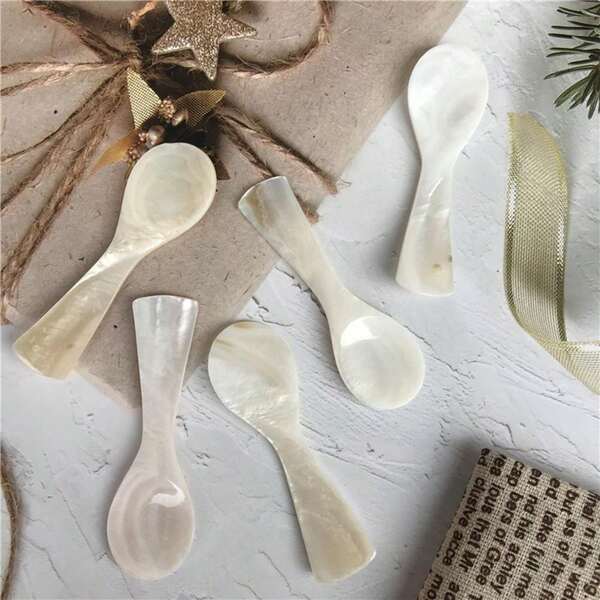 1 pieza Cuchara de helado, café o caviar de concha de caracol natural, cuchara de revolver conchas marinas, utensilios de cocina