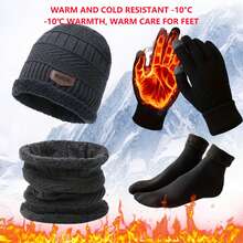 Men's 4-Piece Winter Set - Includes Hat, Gloves, Scarf, Socks And Other Cold-Weather Gear; Lightweight And Warm, Suitable For Outdoor Activities, Skiing And Snowboarding; Made Of Soft Wool And Warm Materials; Ideal Gift For Men (Style, Black). Cold Resistance Temperature: -10°C / 50°C. Recommended Hand Wash Or Dry Clean; Fashionable And Practical, Suitable For Daily Wear And Gifting. Halloween Winter Warm Set - Multicolor - View 4