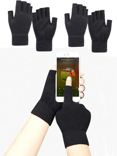 1/3 Paar schwarze einfarbige gestrickte fingerlose Handschuhe, warme Halbfingerhandschuhe für Studenten, Outdoor-Arbeit, Radfahren