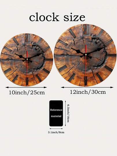 2D Flat, Rustic Wooden Klok Tree Ring Round Wood Wand Art, Classic English Numerals, Ideal Home view 6