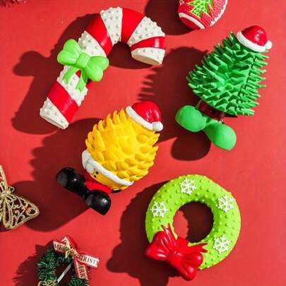Christmas Theme Squeaky Dog Toy - Durable Latex Material, Suitable For All Breeds Interactive Play, No Battery Required, Puppy's Favorite Christmas Gift