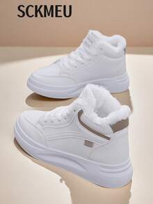 SCKMEU 2025 New Arrival Women's Warm Thermal Lined High-Top Casual Sneakers With Hidden Wedge Heel, Versatile & Comfortable For Winter
