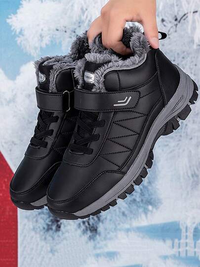 Botas de nieve de forro polar para adolescentes/estudiantes, botas militares, botas de senderismo, forro cálido, suelas antideslizantes duraderas