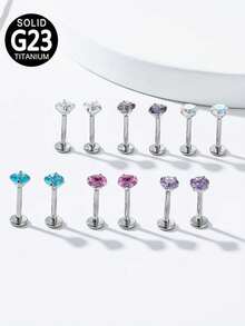 قطعة واحدة من أقراط الأذن المرصعة بالزركونيا المكعبة من التيتانيوم G23 بشكل دائري، أقراط الغضروف، خاتم الشفة، خاتم الأنف، مجوهرات ثقب التيتانيوم F136، مناسبة للاستخدام اليومي للنساء