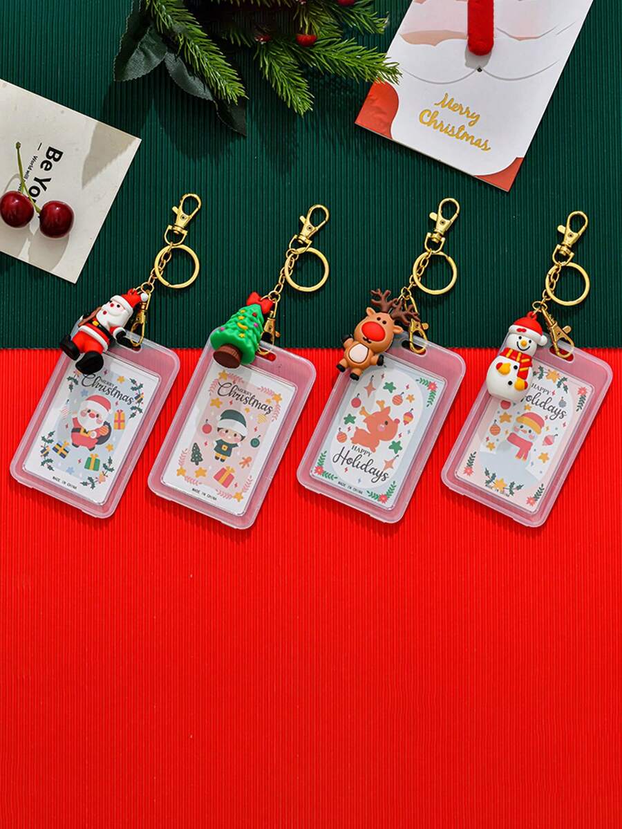 1 Stück transparenter Kartenhalter mit kreativem ID-Schutzgehäuse, inklusive Weihnachtsanhänger Schlüsselanhänger, ein stilvoller Kartenhalter, geeignet für Studenten, Krankenschwestern und Lehrer zum Aufbewahren von Arbeits-ID und Essenskarten, ein Weihnachtsgeschenk für Freunde.