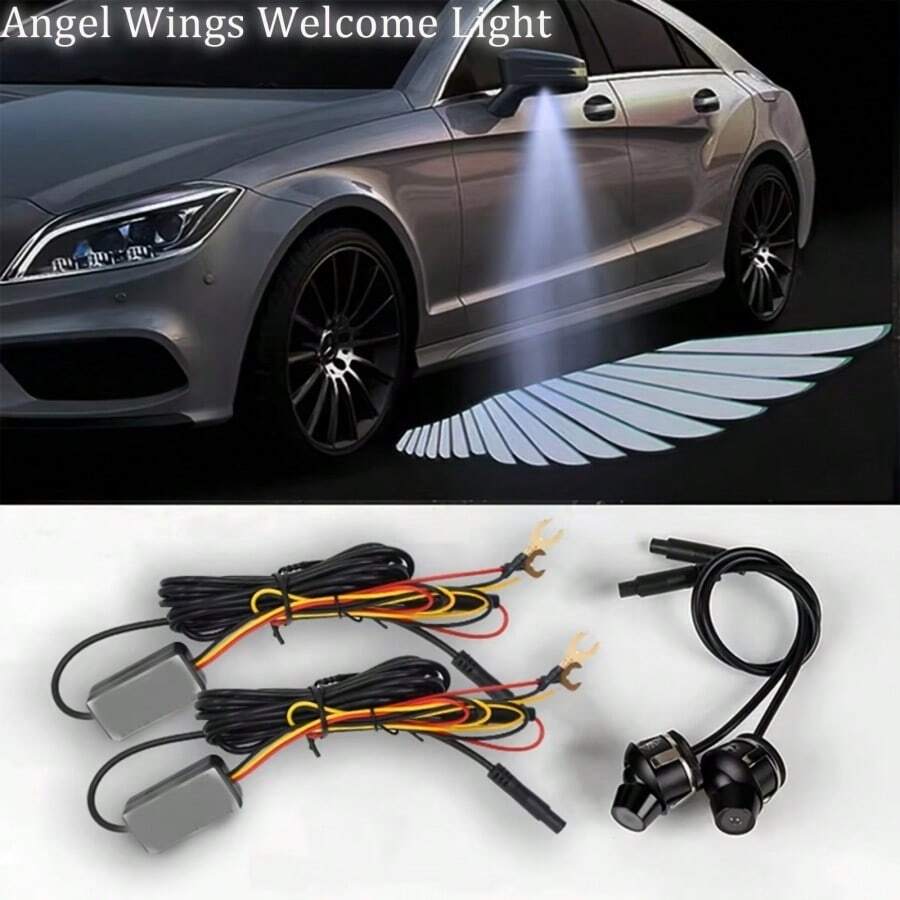 2 Car Side Mirror LEDs, Angel Wing Car Floodlights With Steering Effect, High-Definition Welcome Decorative Lights, 12V, Hard-Wired, Left And Right Rearview Mirror Car Atmosphere Lights, Full Sense Of Security When Getting In And Out Of The Car, No Batteries Required - Angel Wings - View 1