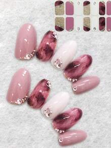 Naklejki na paznokcie 3D w kształcie migdałów, wielokolorowe, marmurkowe wzory, pełne zdobienia paznokci - Wielokolorowe - Zobacz 1