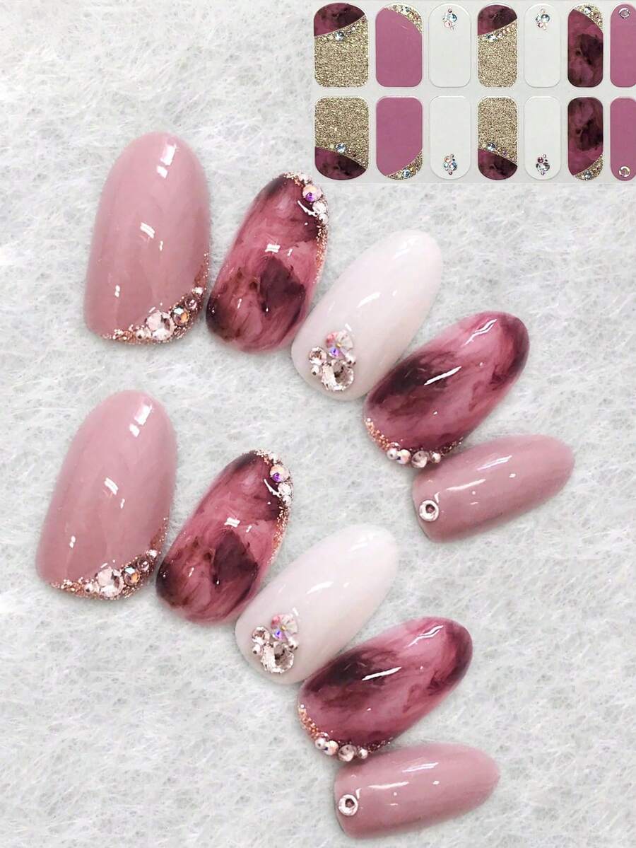 Naklejki na paznokcie 3D w kształcie migdałów, wielokolorowe, marmurkowe wzory, pełne zdobienia paznokci - Wielokolorowe - Zobacz 1