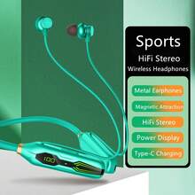 1 件磁性设计按钮控制柔软舒适硅胶柔性颈带 HiFi 立体声无线耳机，时尚无线音乐耳机，播放时间长达 600 小时