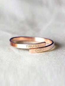 1 pieza Anillo ajustable "CONFÍA EN DIOS" de dos capas de cobre para mujeres y hombres, talla libre con dos capas superior e inferior - anillo - Ver 9