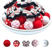 21 piezas/42 piezas Cuentas de silicona en forma de lazo navideño Suministros para hacer manualidades de collares, llaveros, decoración de autos, cadenas para bolsos, cadenas para teléfonos, pulseras y talla grande