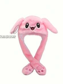 1pc Adorable Plush Bunny Hat With Movable Ears - Embroidered Polyester, Non-Stretch Christmas Party Accessory & Fun Earmuffs For Role-Playing And Holiday Celebrations, Ideal Gift, Available In Pink/Blue/White, Holiday Party Accessory|Playful Rabbit Design|Soft Texture, Rabbit Accessories