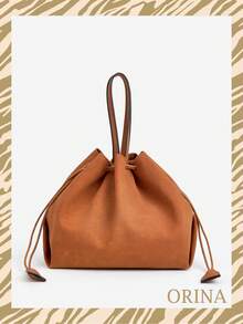 حقيبة كتف ناعمة من قماش المخمل الصلب ذات لون أحادي، بتصميم سحاب مطوي على شكل سحابة، حقيبة عملية وأنيقة بطراز بسيط، حقيبة دلو ذات سحاب كوري عصري من جلد مطفي