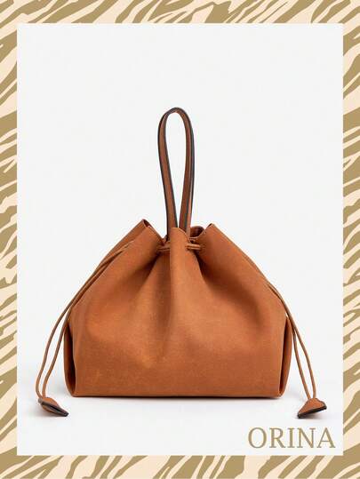 حقيبة كتف ناعمة من قماش المخمل الصلب ذات لون أحادي، بتصميم سحاب مطوي على شكل سحابة، حقيبة عملية وأنيقة بطراز بسيط، حقيبة دلو ذات سحاب كوري عصري من جلد مطفي