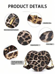 Leopard Print Heart-Shaped Bag Women's Shoulder Crossbody Bag, Fashionable Mini Love Bag, Suitable For Daily Travel, Parties, Leisure, Also Suitable For Giving Gifts To Female Friends