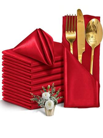 6 件/12 件红色缎面餐巾手帕餐垫丝绸餐巾适用于酒店、派对、活动、婚礼、圣诞节餐桌装饰