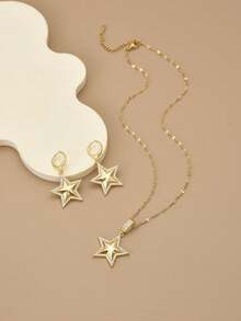1pc Fully Crystalized Stainless Steel Luxury Star Necklace For Women - Yellow Gold - View 5