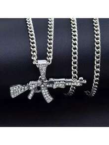 1pc Unique Fashion Simple Hiphop Punk Angel Gun Revenge Angel Chain Necklace For Men & Couples, Suitable As Jewelry Gift And For Parties