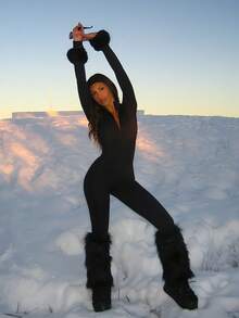 Warm, Fashionable, Casual, Sexy & Charming Solid Color Zipper Women's Jumpsuit, Suitable For Skiing, Dating, Travel, Vacation, Sports, Autumn/Winter - Black - View 3