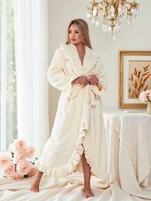 2/1 Damen Ultra Weiche Rüschen Knöchellange Fleece Bademantel Mit Verstärkten Rüschen, Loungewear, Premium Damen Plüsch Weicher Bademantel, Mode Nachtwäsche Bademäntel Mit Taschen, Weich Warm Langer Bademantel, Plüsch Spa Bademäntel Lounge Bademantel, Geeignet Für Badezimmer, Schlafzimmer, Wohnzimmer, Pool - Verschiedenfarbig - Übersicht 7