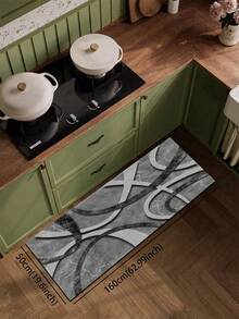 1pc Silica Gel Kitchen Floor Mat, Abstract Geometric Lines In Gray Tones, Curved And Intersecting Lines Combined With Marble-Like Texture, Creating A Simple Yet Modern Visual Effect, Fashionable And Personalized. Soft And Comfortable Underfoot, Quickly Absorbs Water And Oil, Easy To Handle Kitchen Spills. - Multicolor - View 12