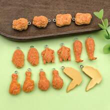 16 件树脂炸鸡快餐饰品逼真食物吊坠，可用于 DIY 手链项链耳环钥匙扣首饰制作工艺用品 - 黃色 - 查看 5