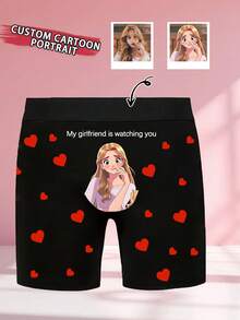 1 pièce Boxer personnalisé pour , cadeaux personnalisés. Boxer de sport confortable et respirant pour la maison. Le design en forme de cœur est une excellente surprise pour votre mari à Noël et un cadeau d'anniversaire pour votre petit ami.