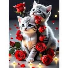 2pcs Lovely Cats Pattern 5D Diamond Painting Kit - Animal Theme Mosaic Diamond Art Craft, DIY Diamond Painting Cross Stitch, Unique Birthday & Friendship Surprise Gift Art, Suitable For Living Room, Bedroom, Office Wall Decor, Unframed