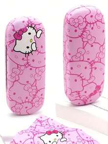 1pc Sanrio Hello Kitty Pink Eyeglass Case - Cute Cat Print, Faux Leather, Durable & Portable Eyewear Storage Box, Includes Cleaning Cloth, Suitable For Eyeglasses, Holiday, Birthday, Christmas Gifts - Multicolor - View 6