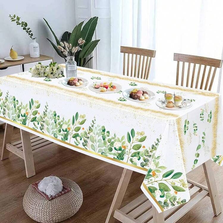 Paquete de 4 manteles Desechables de plástico con Hojas de eucalipto, 86.6 x 51.1 Pulgadas, para Shower,, hogar, cumpleaños,, decoración de Mesa - Eucalipto - Añade 11
