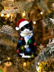 1 pieza - Adorno colgante de gato negro navideño - Decoración navideña de árbol con gato negro - Regalos lindos de gato para amantes de los gatos, adornos navideños para árbol, decoraciones de fiesta de árbol de Navidad, colgantes de acrílico, adornos decorativos navideños, decoración navideña, adornos colgantes únicos de coche para Navidad