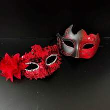 Men Women Masquerade Facewear, Exquisite Glitter Feather Half Face Facewear Halloween Cosplay Headwear - 紅色 - 查看 3