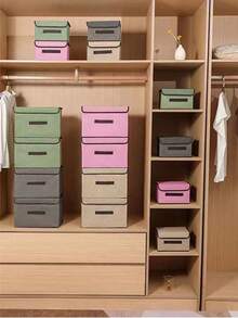 2pcs Desktop Storage Boxes, Fabric Finishing Boxes For Dormitory Clothes, Toys, Books, Snacks And Sundries, Linen Foldable Storage Containers, For Home Use - Multicolor - View 5