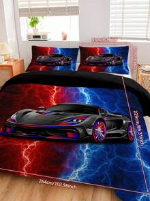 3pcs Racing Car Design Bedding Set, Comfortable Bed Linen, 1 Duvet Cover + 2 Pillowcases, Made Of Skin-Friendly 100% Polyester Fiber & Polyester Fabric, No Filling, Suitable For All Seasons, Bedroom And Dorm Use, Travel - Multicolor - View 10