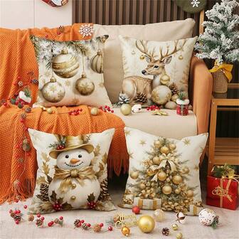Christmas Linen Pillowcase Christmas Home Decoration Supplies Tree Snowman Elk Cute Print 2026 Christmas New Year Party Decoration Sofa Pillow Living Room Sofa Cushion