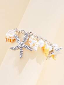 1pc Fashionable Niche Ocean Style Faux Pearl Starfish Decor Anklet, Suitable For Summer Beach, Party, Gift, Date, Daily Wear Jewelry - Multicolor - View 6