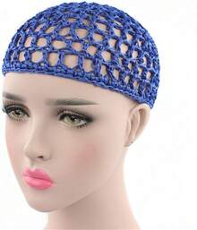 Women Soft Rayon Snood Hat Hair Net Crocheted Hair Net Mix Colorshalloween - 庫法藍-2件 - 查看 3