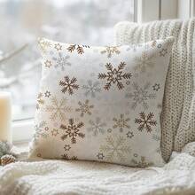 1 Stück minimalistischer Weihnachts-Schneeflocken dekorativer Kissenbezug, einseitig aus weichem Pfirsich-Samt, 45*45/50*50/40*40 cm Kissenbezug für moderne Stoffsofas, Inneneinrichtung, Partydekoration, Geschenk