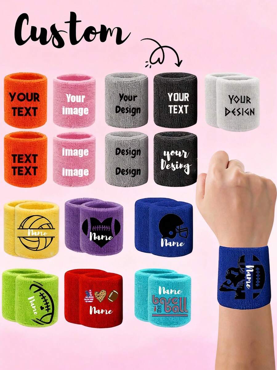 Customizable Sports Wristbands For Men And Women - Moisture-Wicking Wristbands With Customizable Patterns And Names For Tennis, Basketball, Running, Yoga, Fitness, And Exercise - Multicolor - View 1