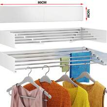 80cm Home Wall Mounted Drying Rack, Laundry Drying Rack Collapsible With Aluminum Rods Foldable Indoor Retractable Clothes Hanging Rack For Bathroom Laundry, Space Saving Foldable Laundry Drying Rack, Space Saving Collapsible Wall Mount Clothes Drying Rack With Wall Template, 5 Stainless Steel Rods, 60 Lb Capacity - White - View 13