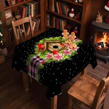 1/20 pièces Nappe de Noël, nappe de fond noir luxueuse avec motif de points rouges d'oiseaux, décoration d'ambiance de Noël, mise en place vibrante de table à manger, convient pour la cuisine, la table à manger, les fêtes, les pique-niques et les dîners en plein air