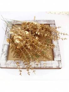 40 pièces Feuilles en plastique doré artificielles en glitter d'eucalyptus, plantes fausses en plastique doré pour décoration intérieure et extérieure, fête, mariage, table, DIY