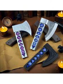 Axe-Shaped ABS Resin D20 Dice Set, 7pcs D&D Polyhedral Dice With 3D Printed Storage Box, Suitable For D&D Tabletop Role-Playing Games (TTRPG, RPG) Or Other Board Games | Unique Dice Sword Design, Suitable For Summer Night Gaming Parties, Christmas Personalized Gifts (For Boyfriend), Creative Gifts For Men, Interesting Gifts For Teenagers - Multicolor - View 2