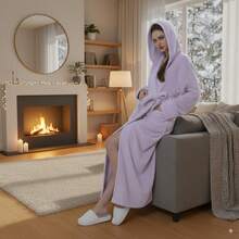 Albornoces de pareja de franela de lujo, pijamas de felpa de manga larga y gruesos, ropa de estar por casa suave y esponjosa, regalo de Navidad y Año Nuevo