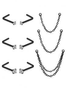 AVYRING 9 件 DIY 18/20 克钻石 CZ 鼻环 1.5 毫米 2.5 毫米 3 毫米 CZ 鼻钉带链不锈钢鼻穿孔饰品鼻环耳钉银金色 - 多色3 - 查看 16